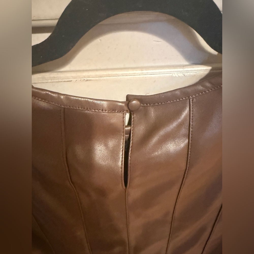 Marc New York Faux Brown Leather Puff Sleeve Top - Picture 6 of 7